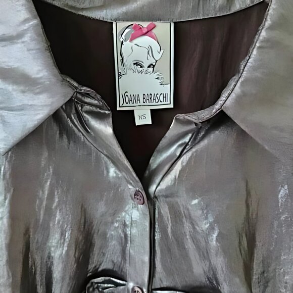 NEW Anthropologie Yoana Baraschi Designer Brand Silver Metallic Long Foil Blouse - Picture 5 of 5